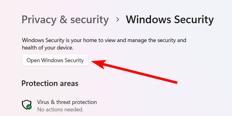 Opening Windows Security in Windows 11.