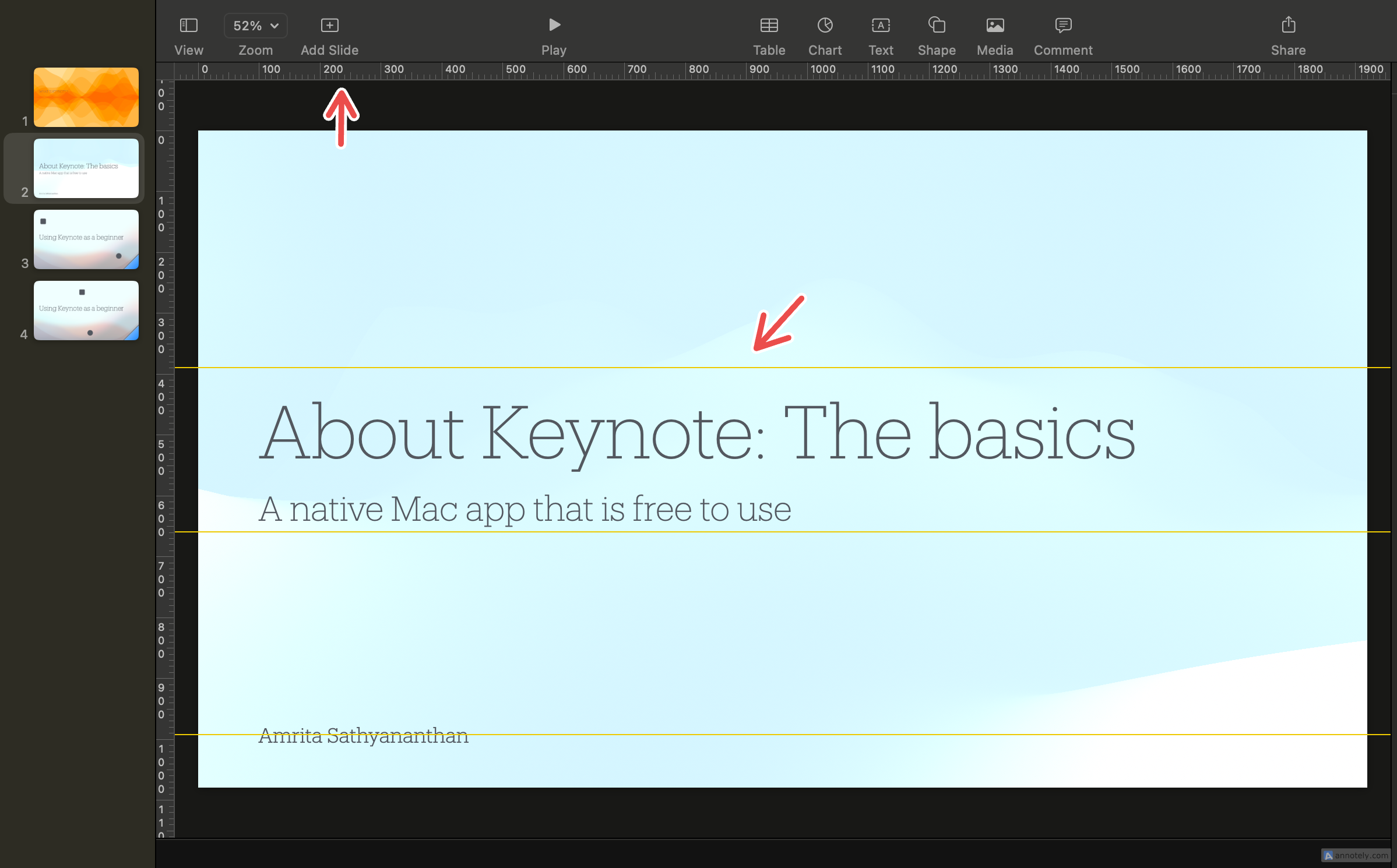 Rulers and layout guides on Keynote.