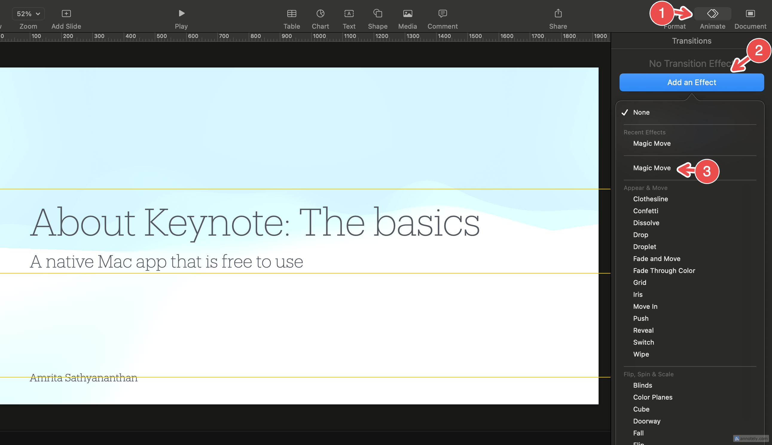 The Magic Move transition effect on Keynote.