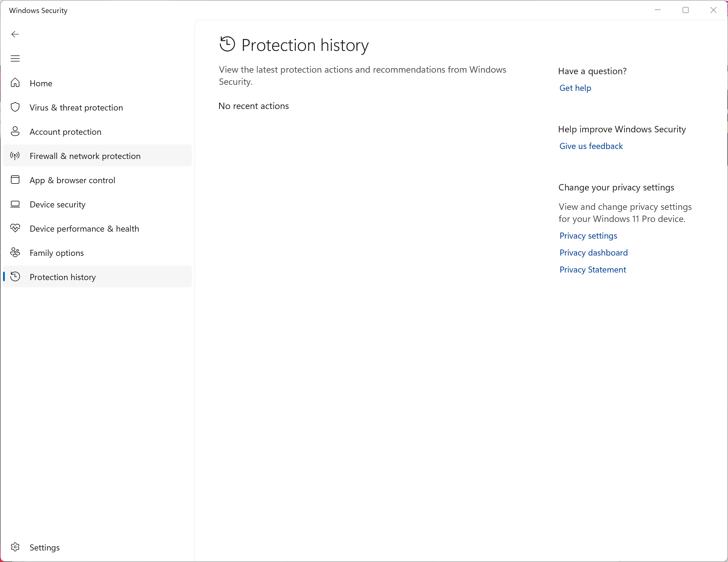 The Protection History section.