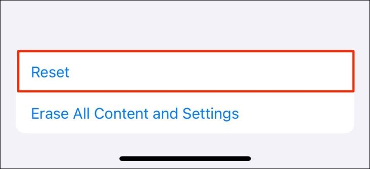 Reset option in iPhone settings.