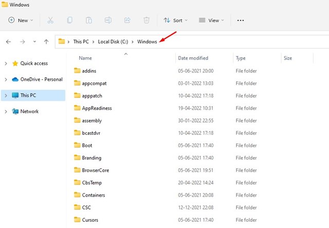 C: Drive > Windows.