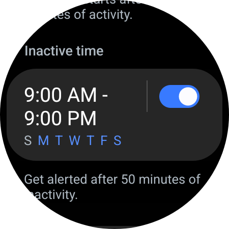 Samsung Galaxy Watch Inactivity Timer.