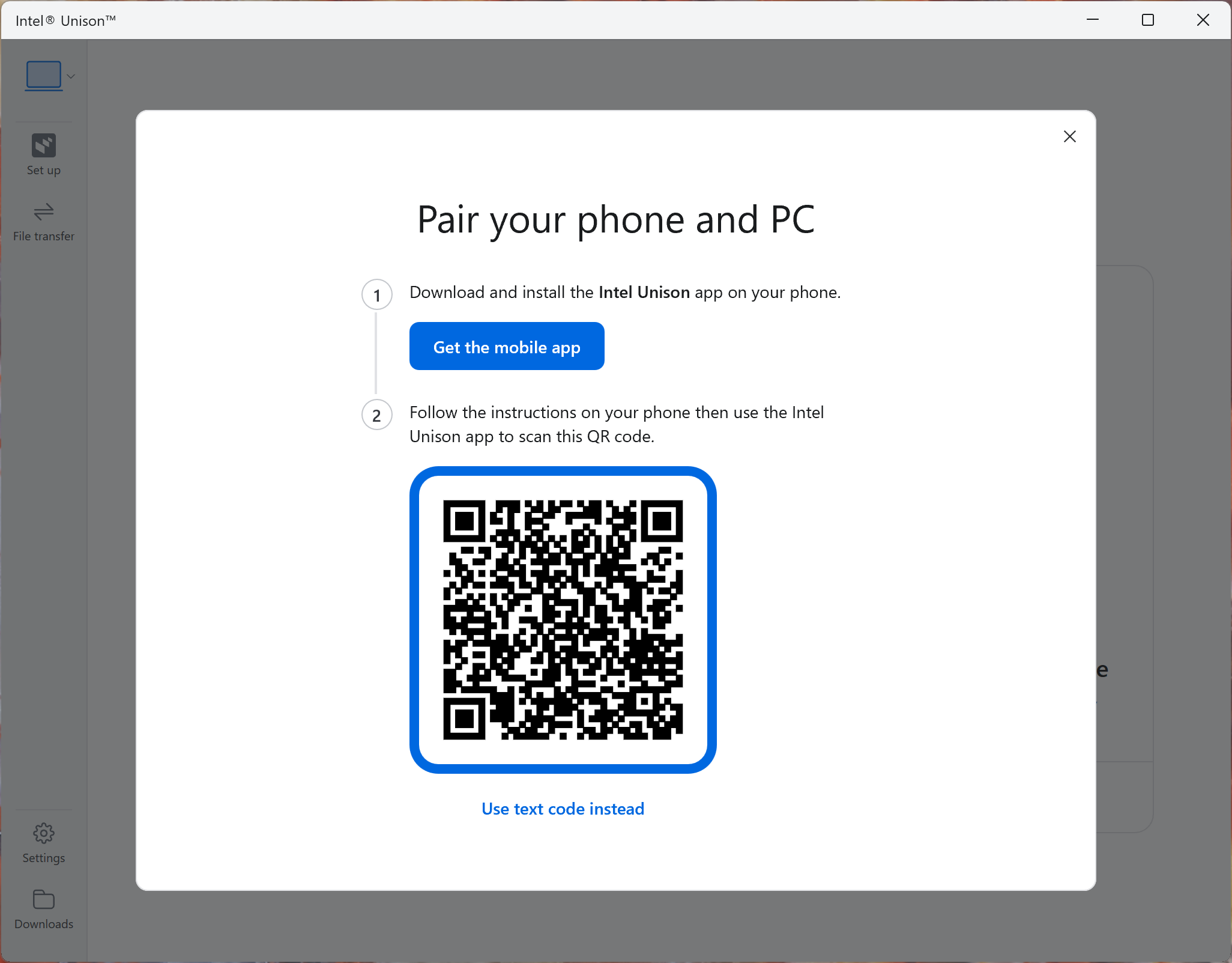 Pairing an iPhone to a PC through Intel Unison.