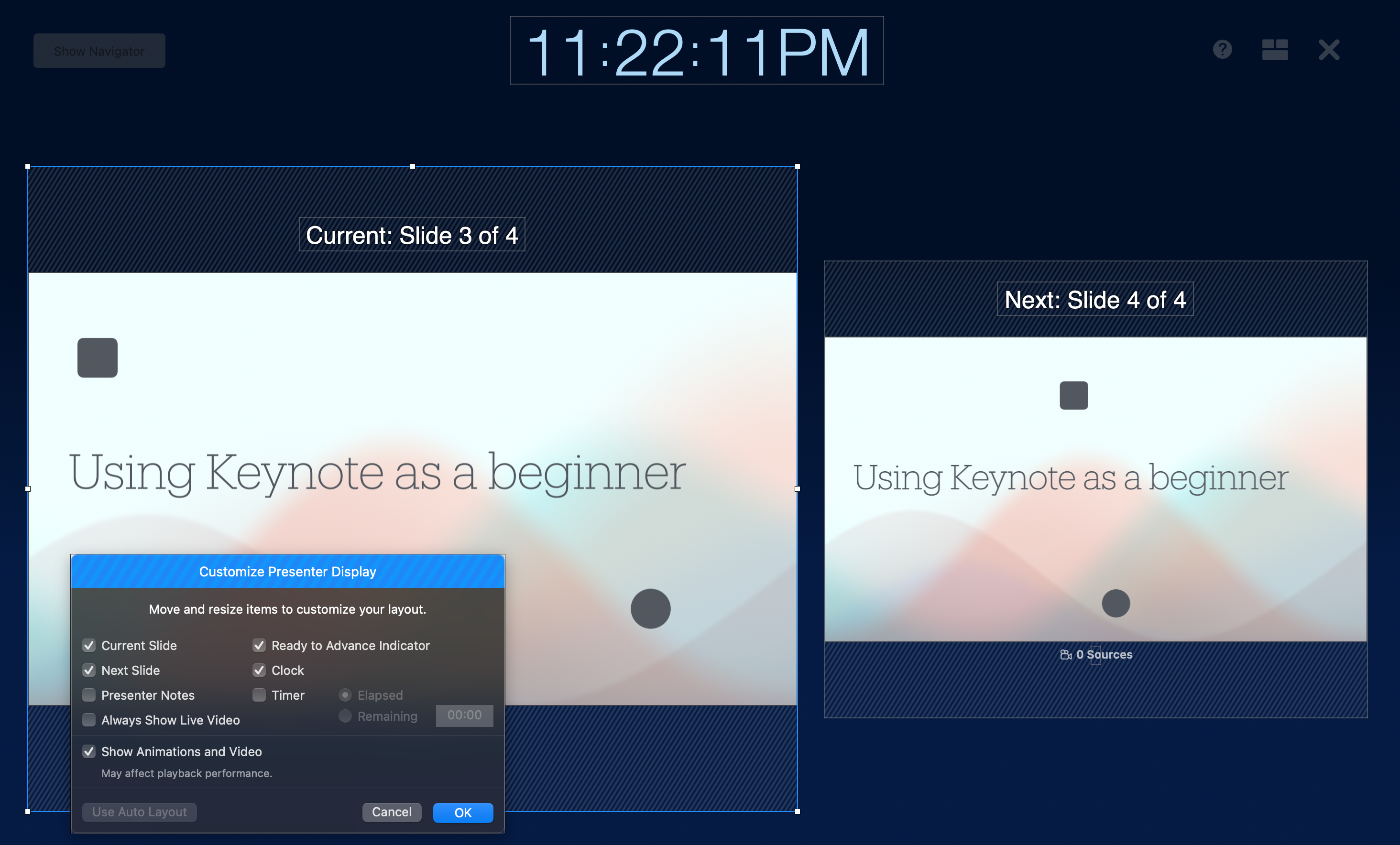 Customizing presenter view on Keynote.