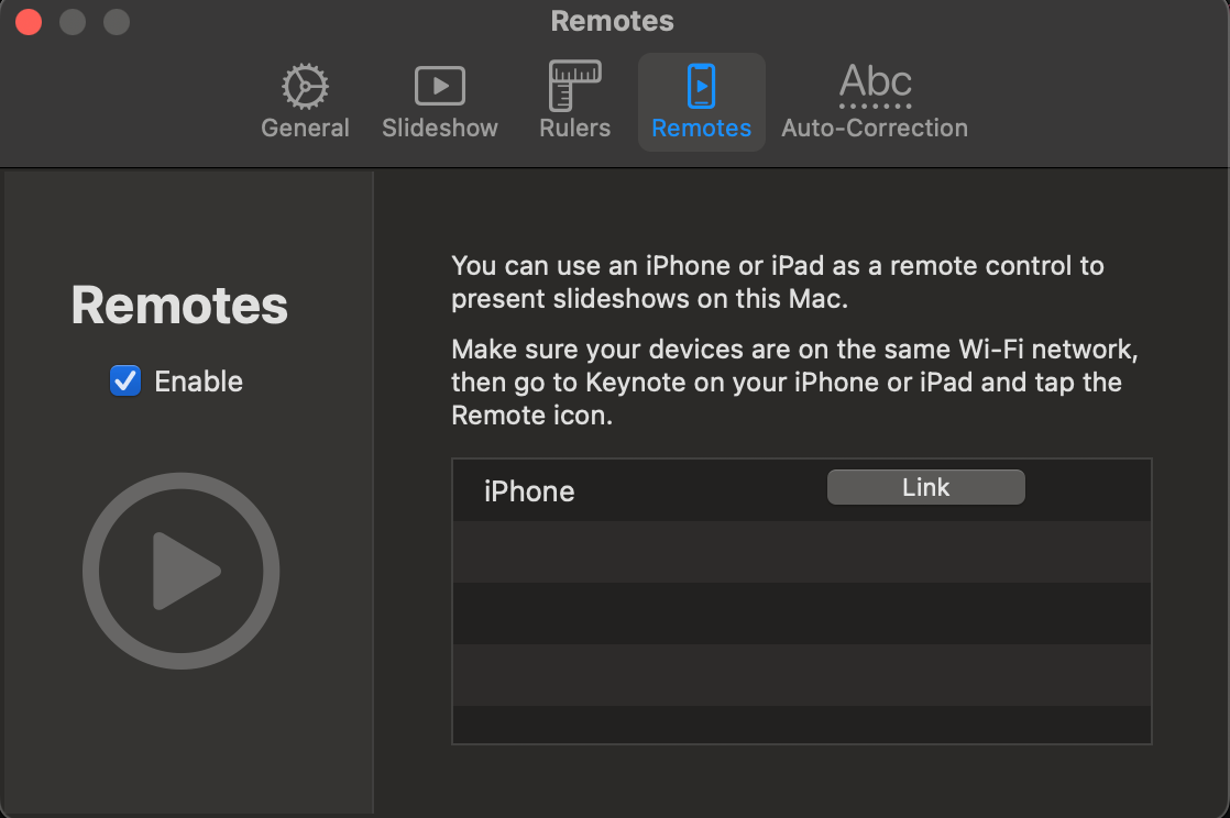 Adding an iPhone as a remote on Keynote.