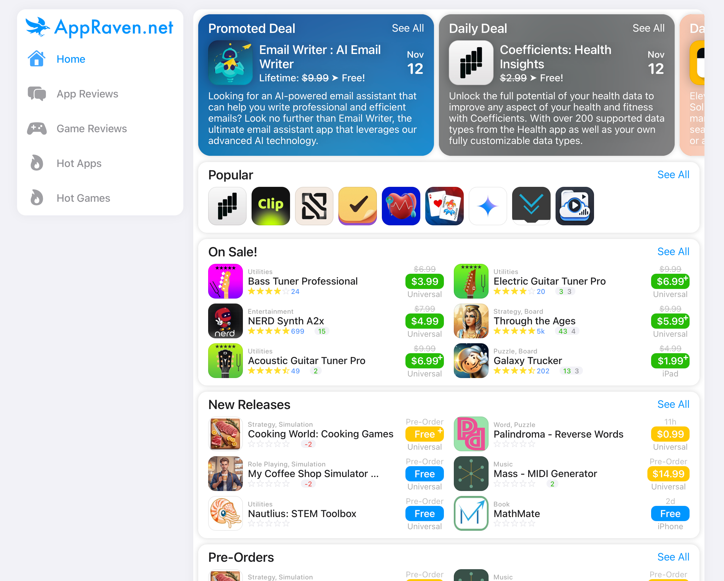 AppRaven app deal finder website.