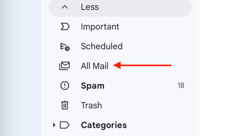 The "All Mail" menu in Gmail.