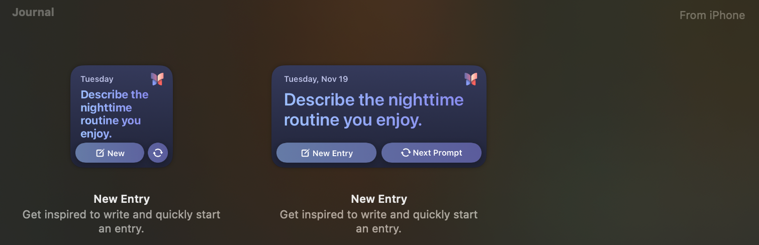 A screenshot of the Journal widget.