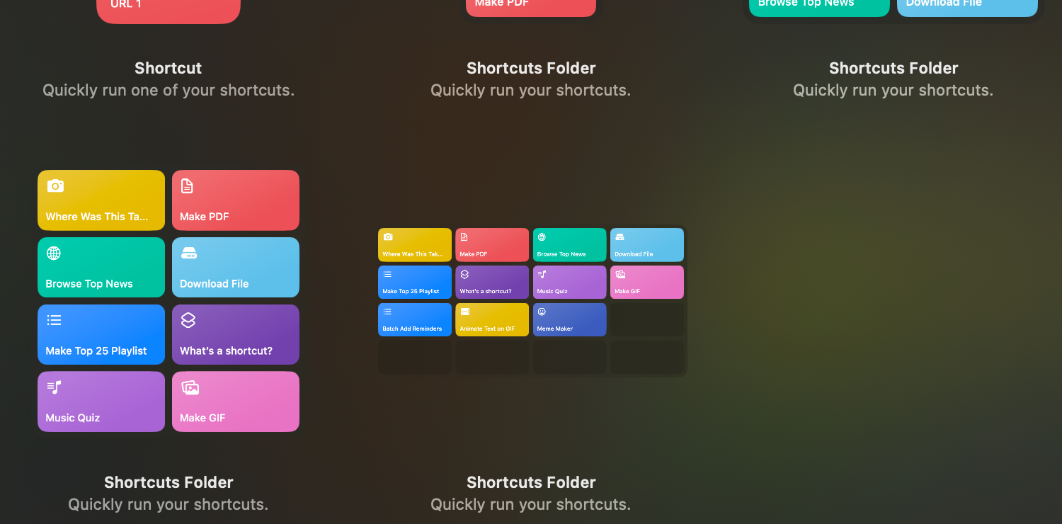 A screenshot of the Shortcuts widget.