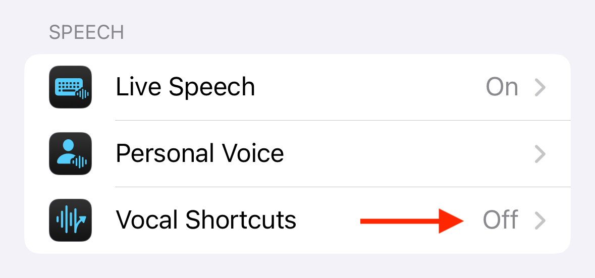 Select Vocal Shortcuts in iPhone Accessibility settings.