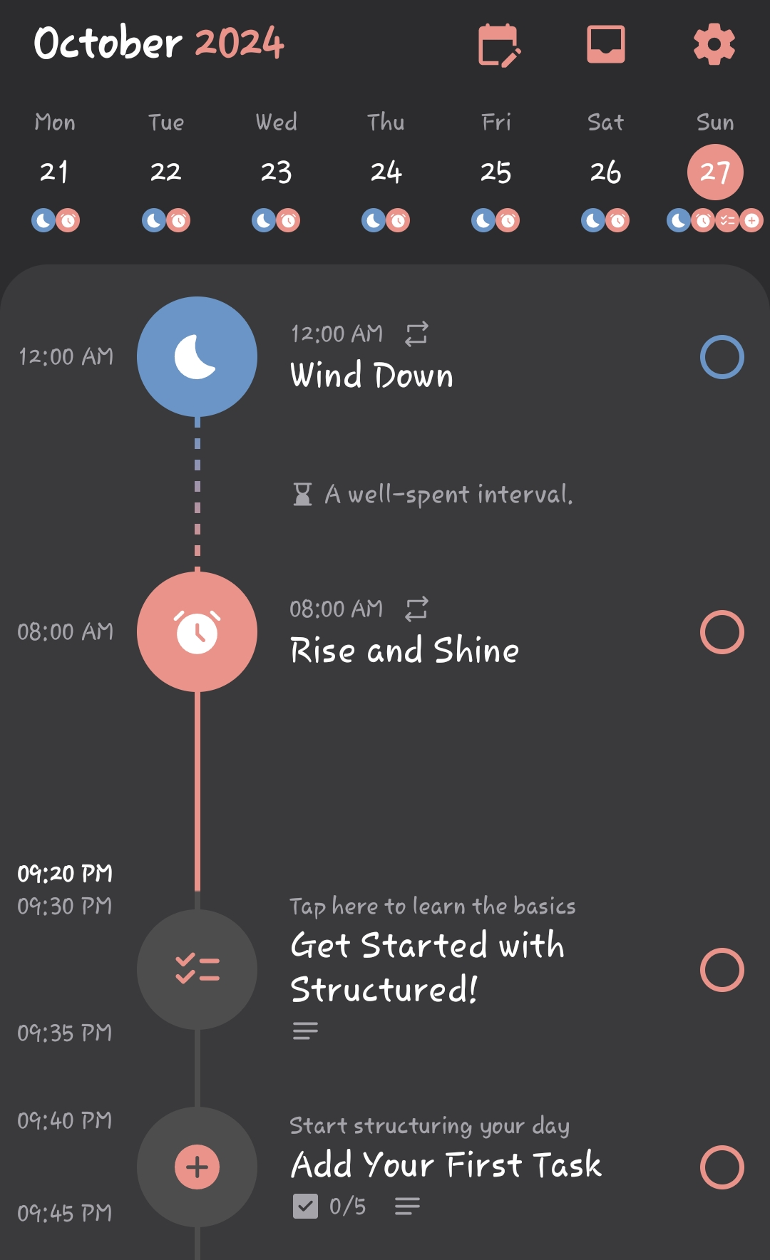 Structured mobile app dashboard.