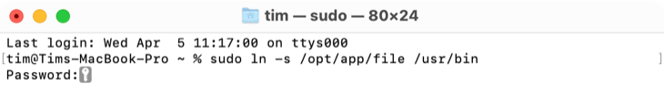 Use the sudo command to create a symlink