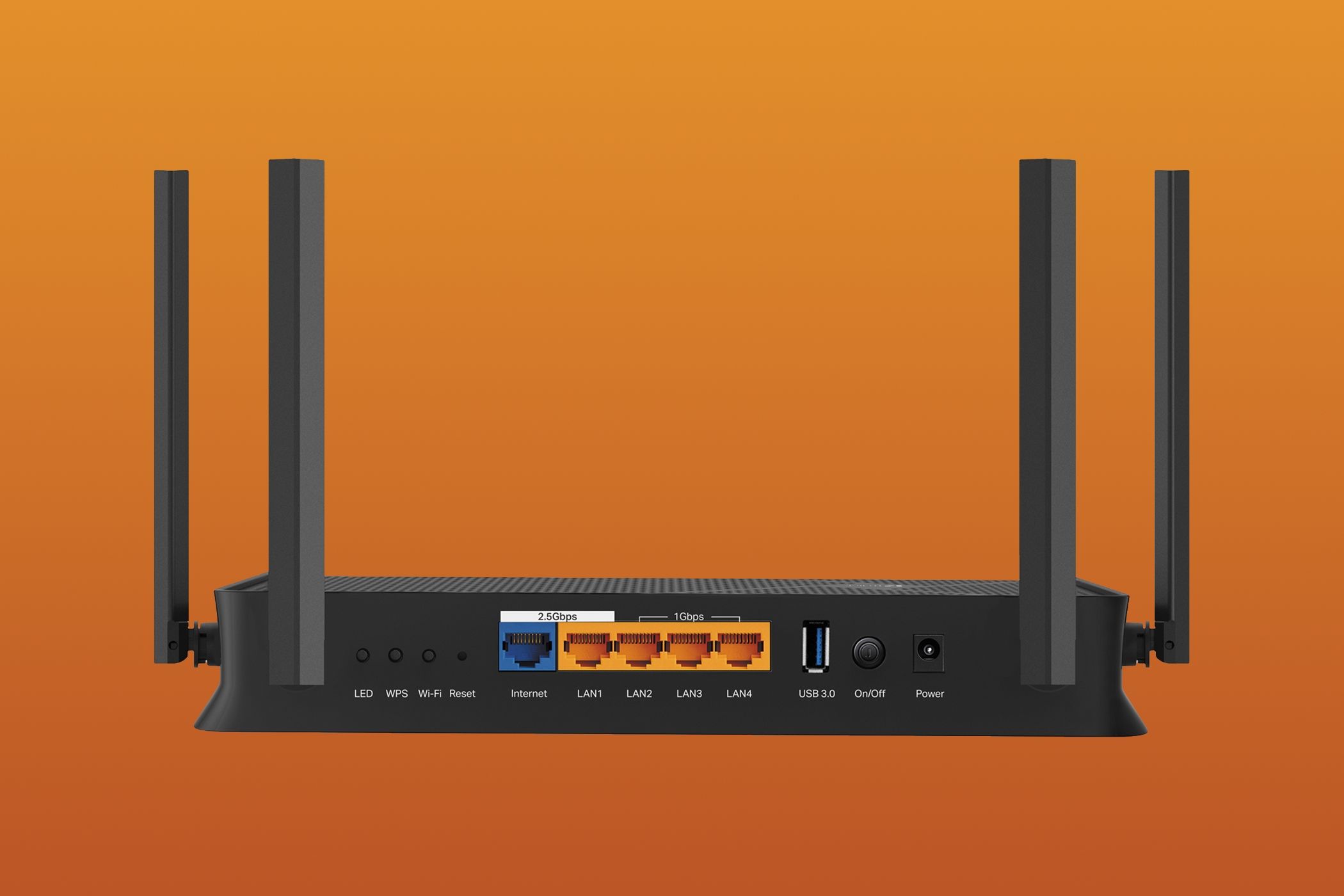 TP-LINK's Archer BE3600 Wi-Fi 7 Router showcasing its back ports.