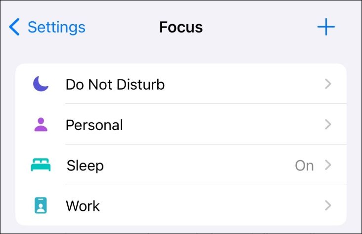 List of iPhone Focus modes.