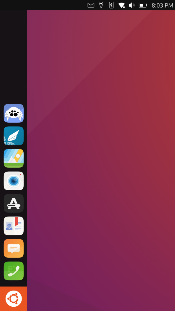 The Ubuntu touch homescreen.