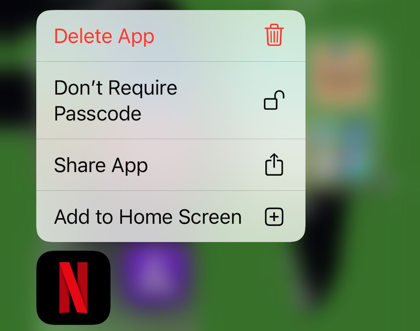 Choosing the Don't Require Passcode option to unhide a locked and hidden app.