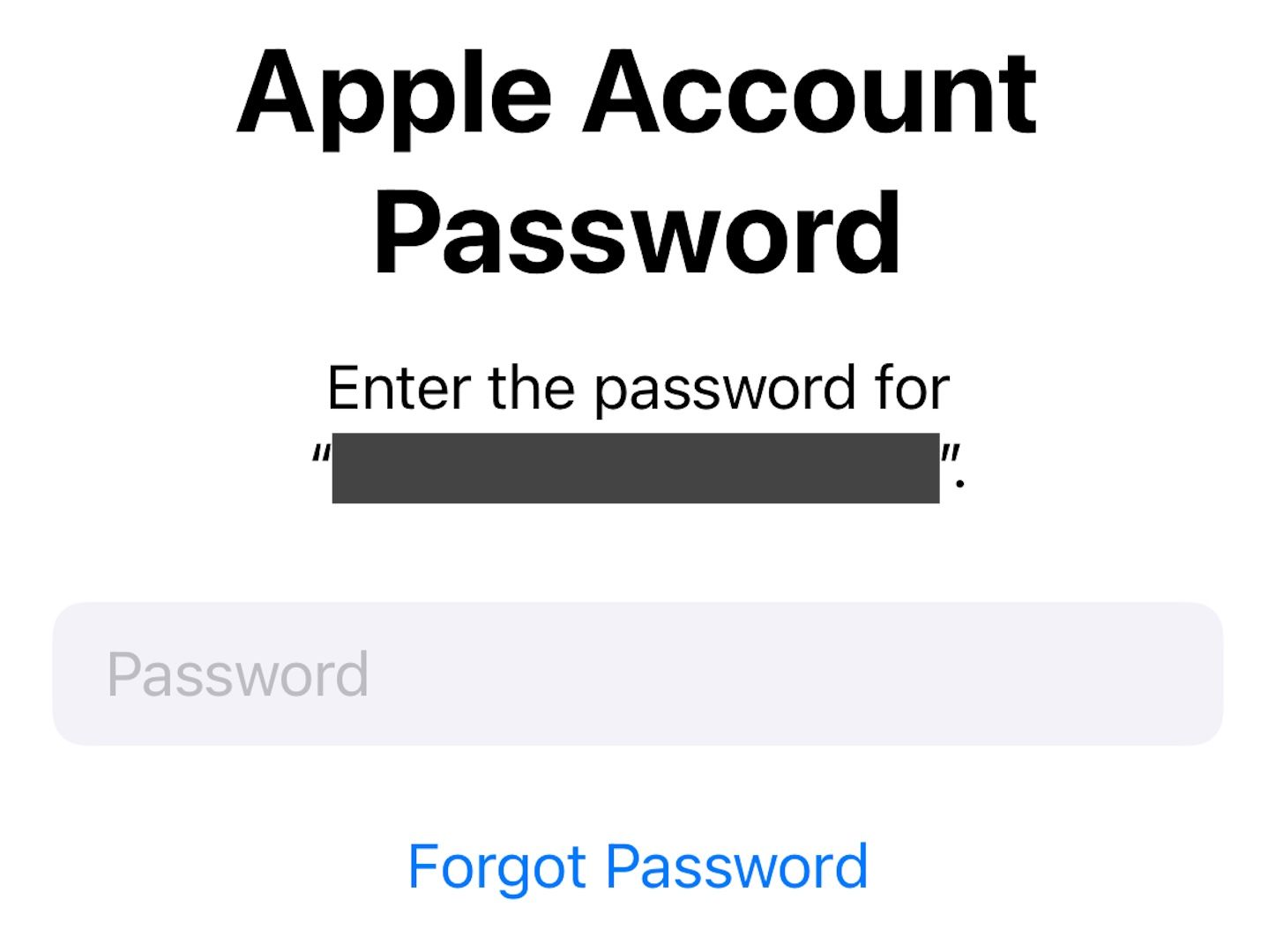 Entering an account's Apple ID password to access account options in the App Store.