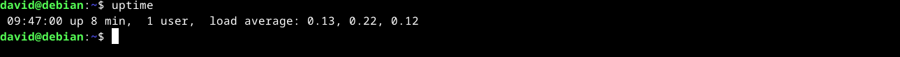 uptime command showing system uptime in the Linux termina.