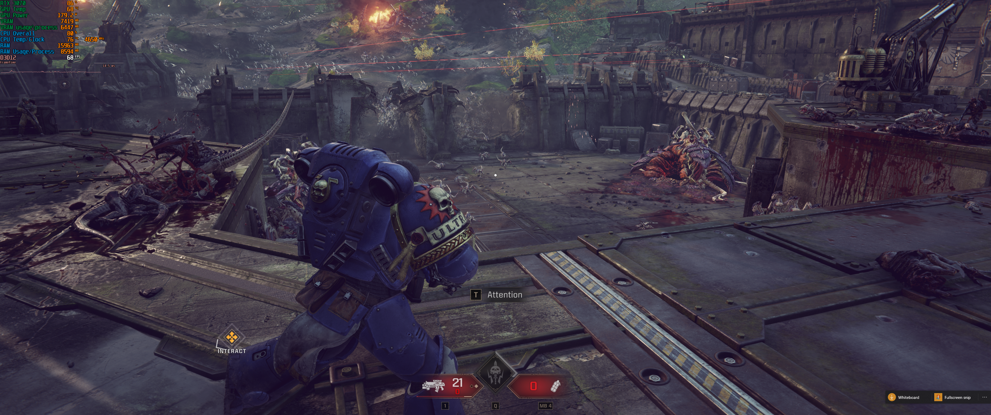 A Screenshot showing CPU and GPU utilization in Warhammer 40K Space Marine 2.