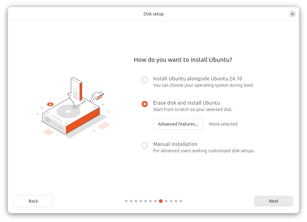 We're going to erase the disk and let Ubuntu take over.