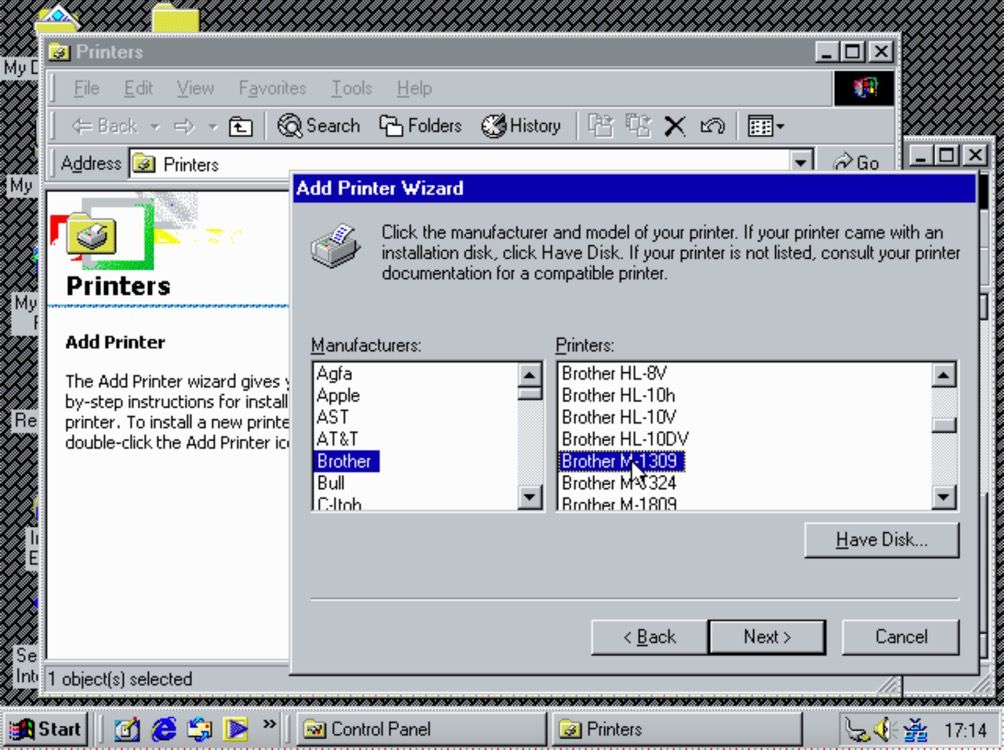 Adding a new USB printer to Windows Me using the Add Printer Wizard menu.