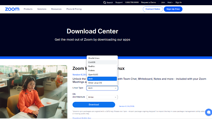 A picture of the Zoom download center