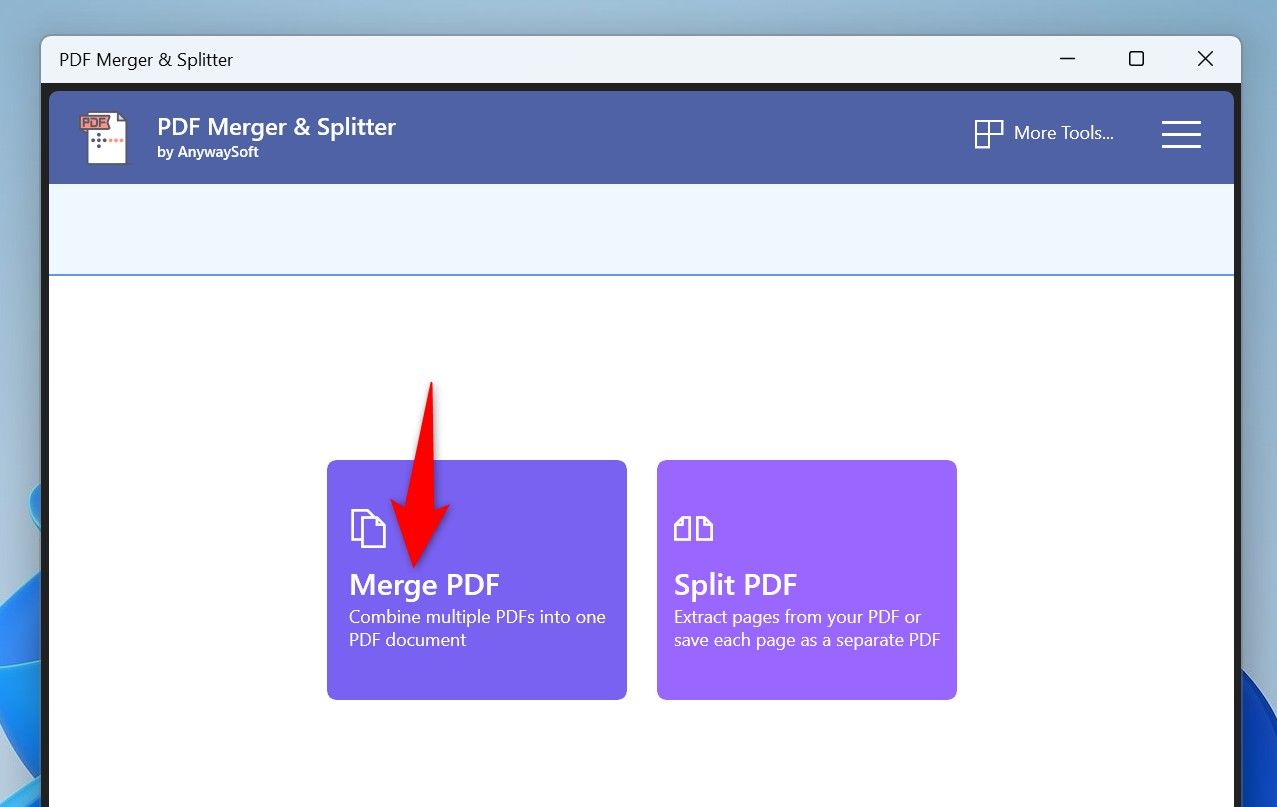 "Merge PDF" highlighted in the PDF Merger & Splitter app.