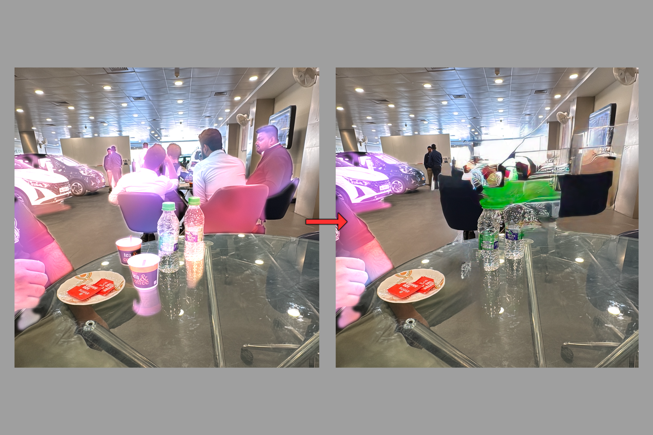 Apple Intelligence's Clean Up feature in action, trying to remove the human subjects sitting in the foreground.