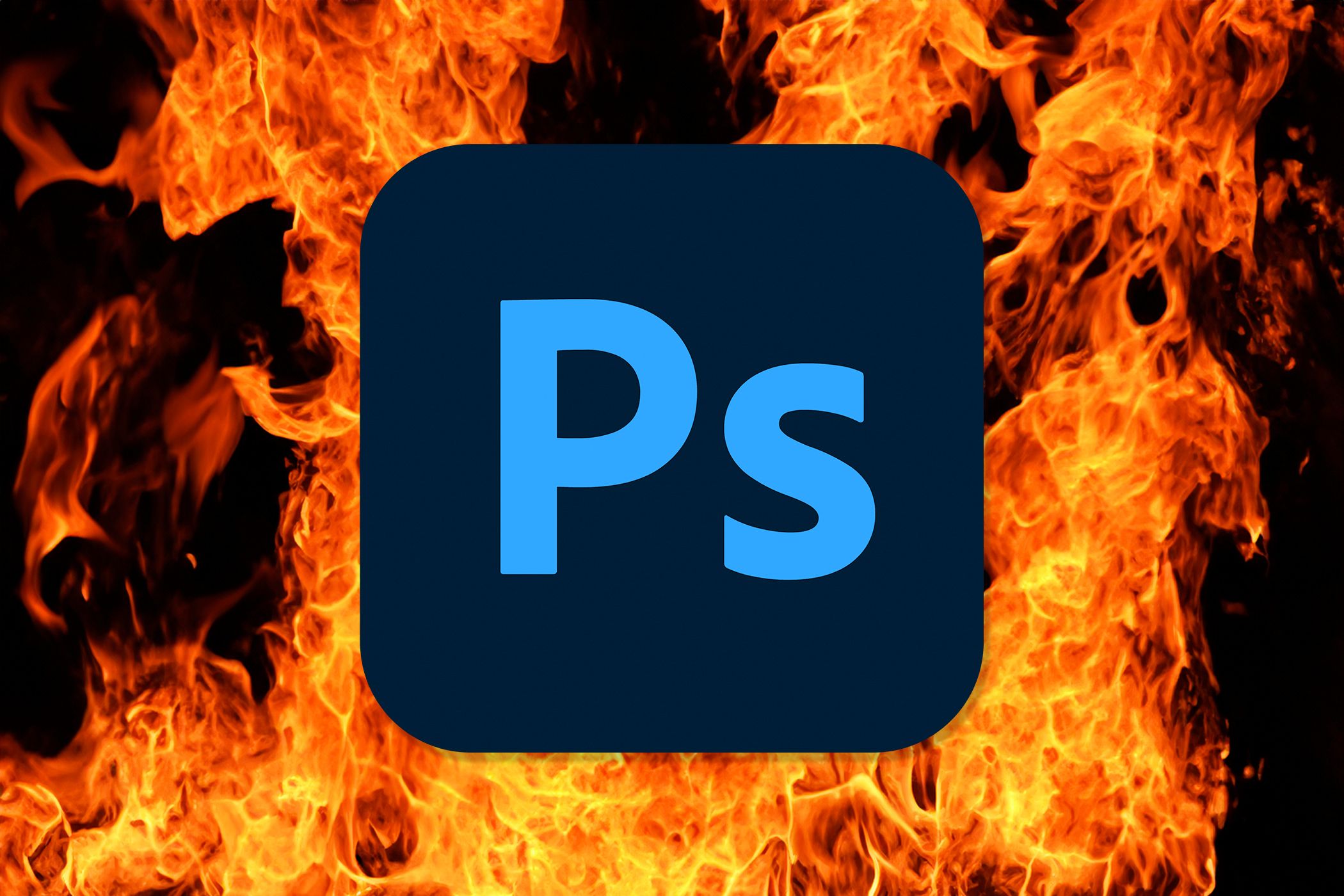 The Photoshop logo surrounded by fire.