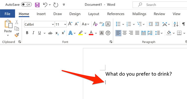 The text cursor in a Word document.