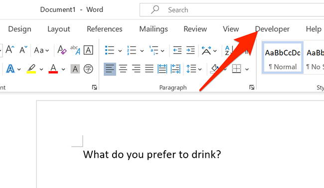 Developer tab at the top of a Word window.