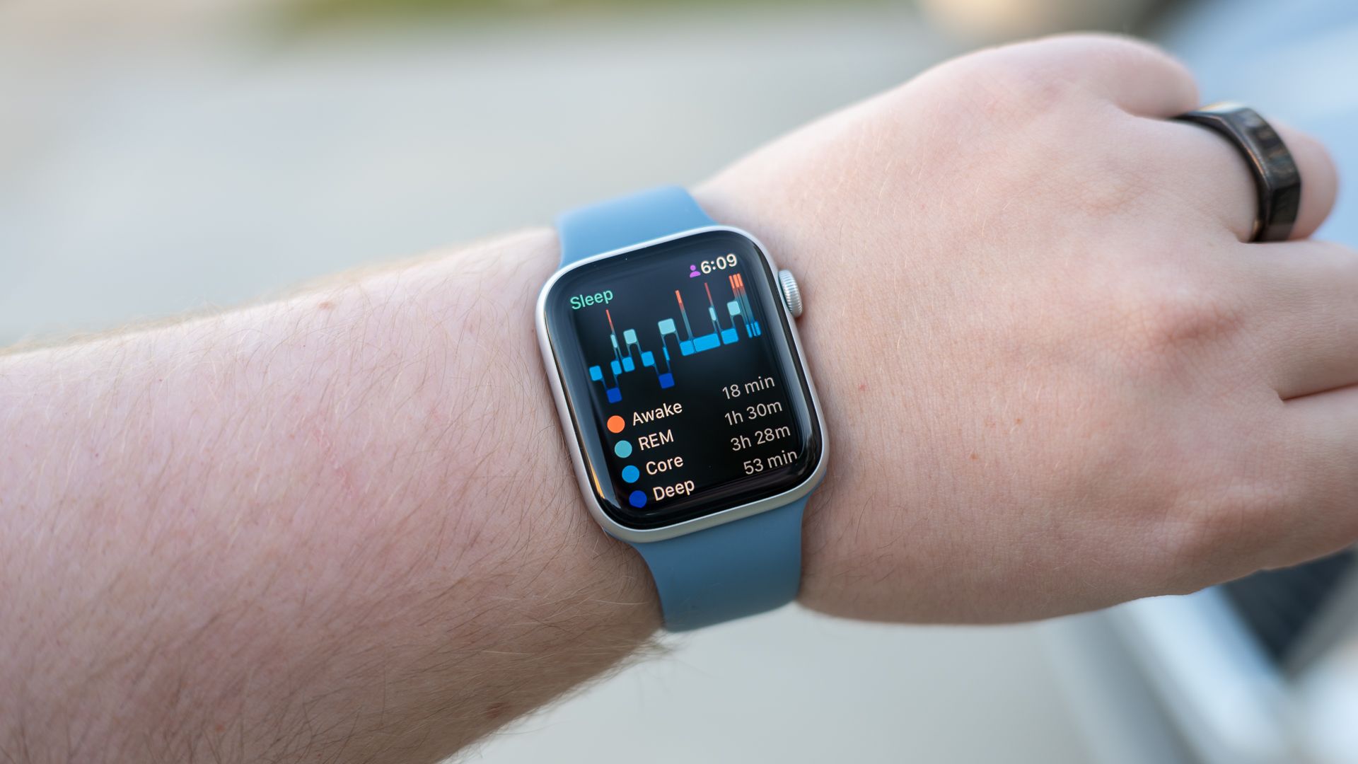 Sleep data being displayed on the Apple Watch SE 2022.