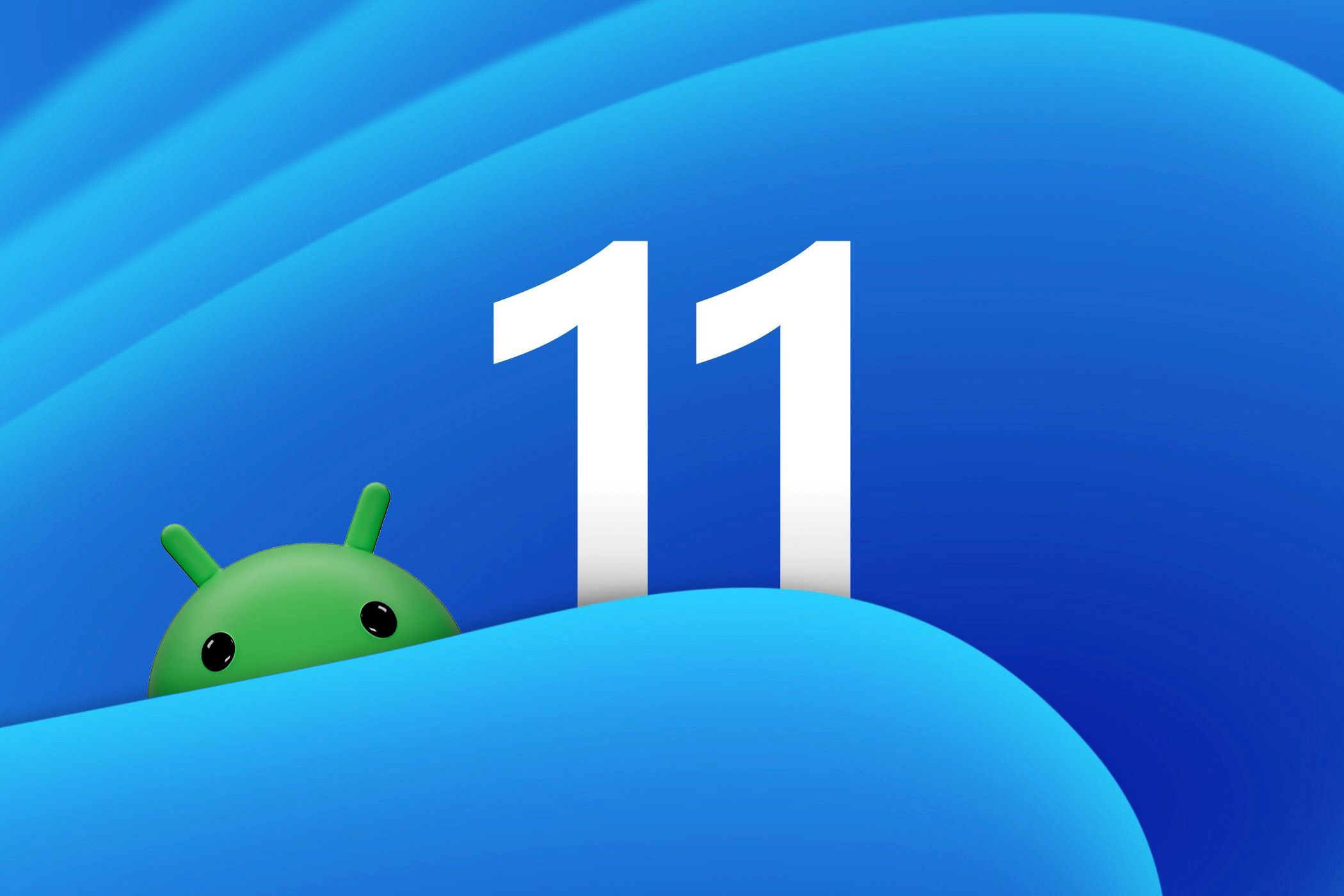 The Android Bugdroid character with the Windows 11 logo.