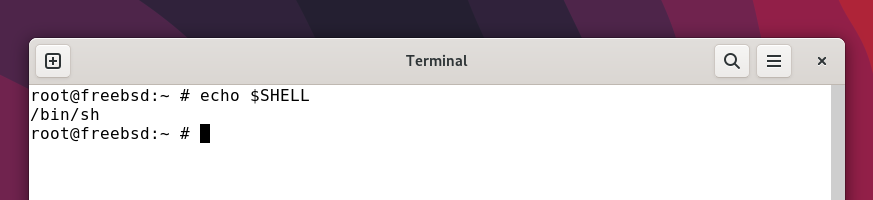 Showing that the default shell on FreeBSD is the sh shell.