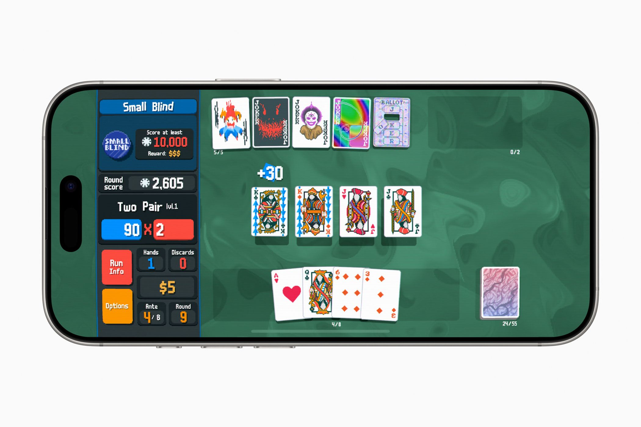 Balatro running on an iPhone.