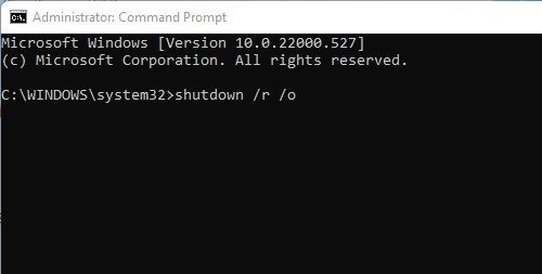 shutdown /r /o
