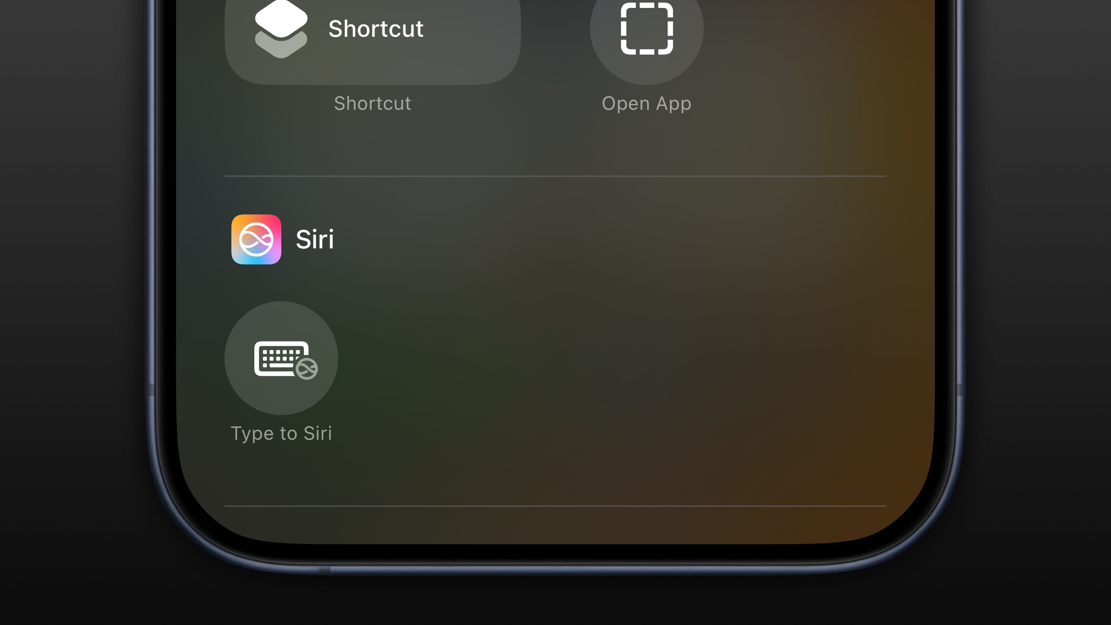 Control Center gallery on iPhone showing the Type to Siri widget.