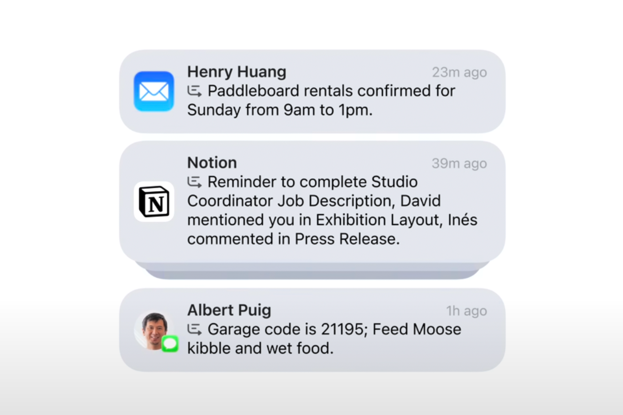 Screenshot of the Notification Sumaries feature in action.