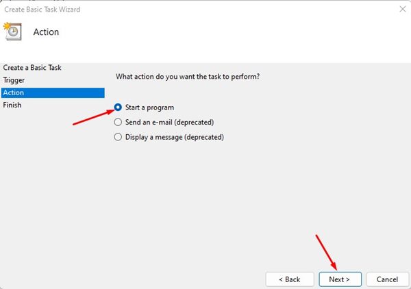 Select the Start a program option