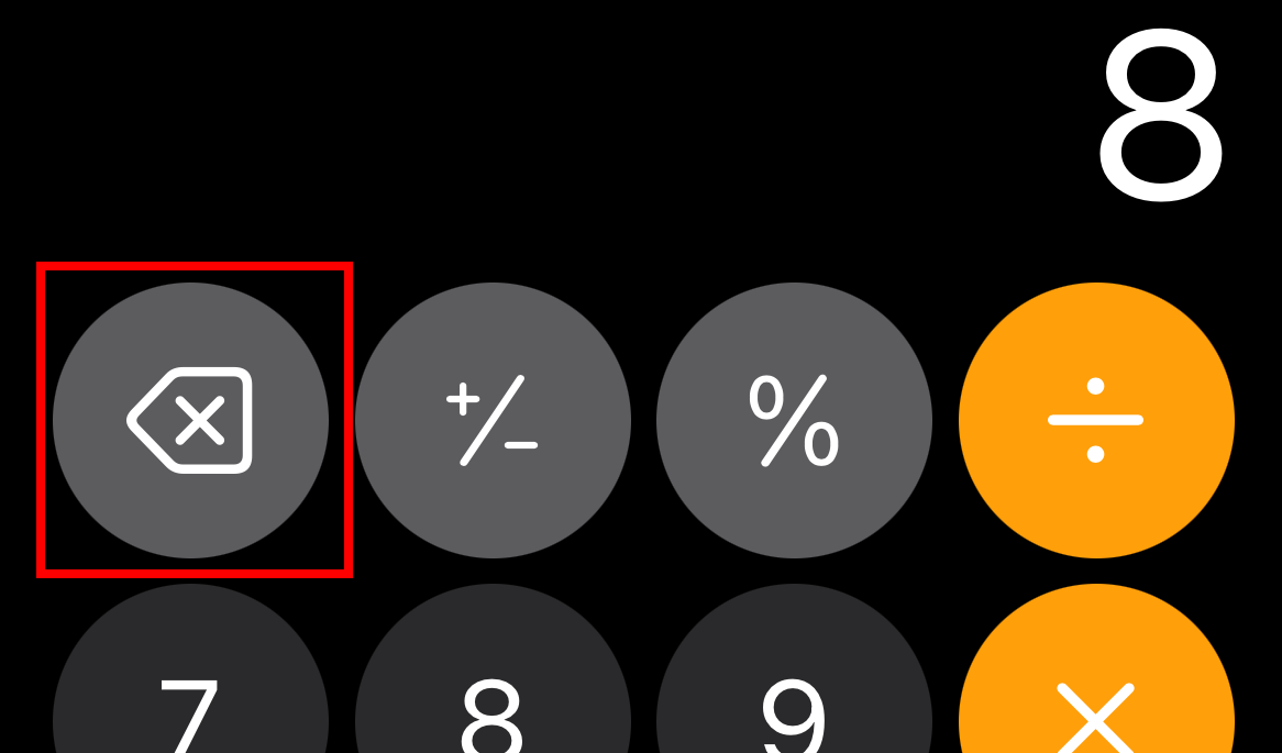 The back button in the Calculator app on iPhone.