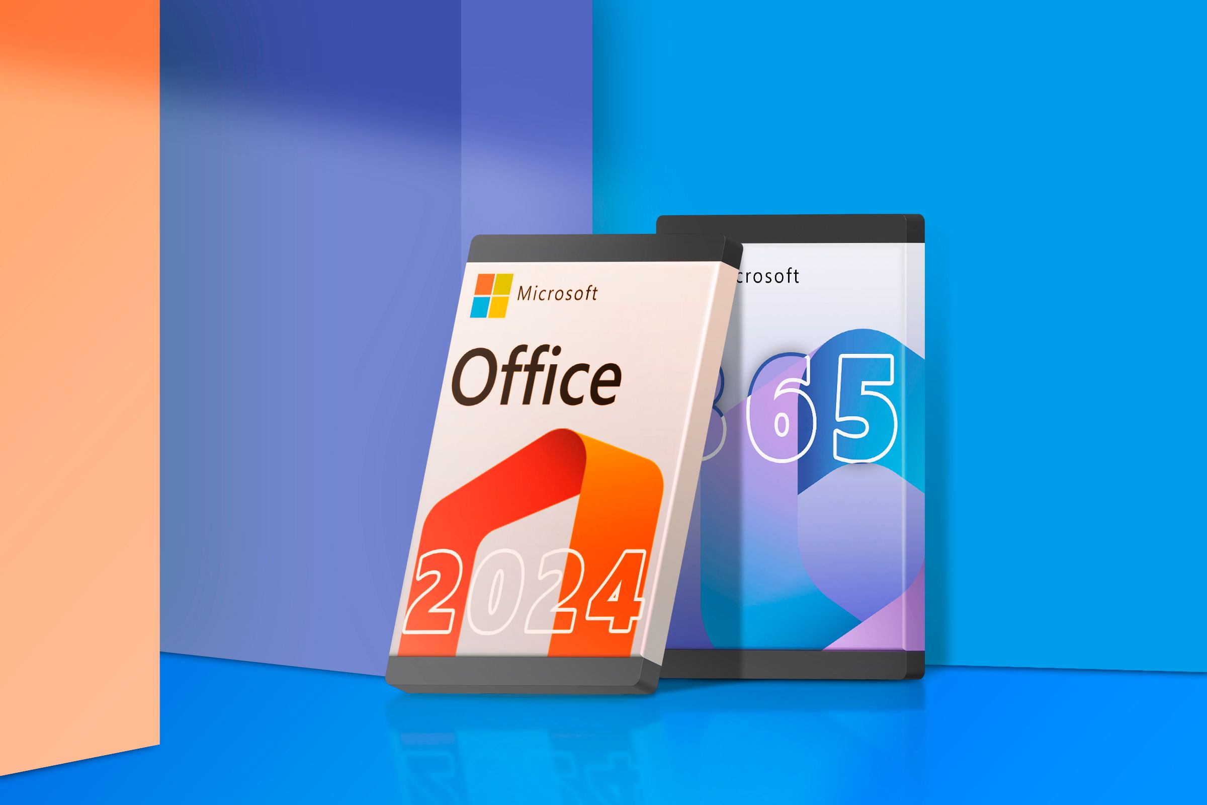 Box with the Microsoft Office logo next to a box with the Microsoft 365 logo.