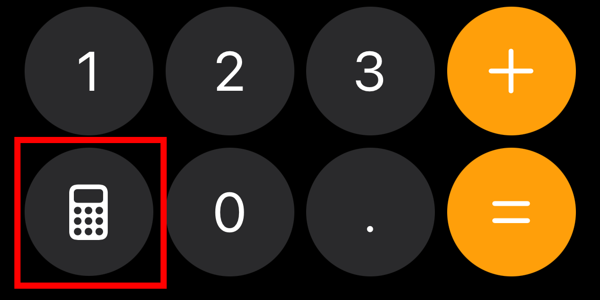 Tapping the calculator button in the Calculator app on iPhone.