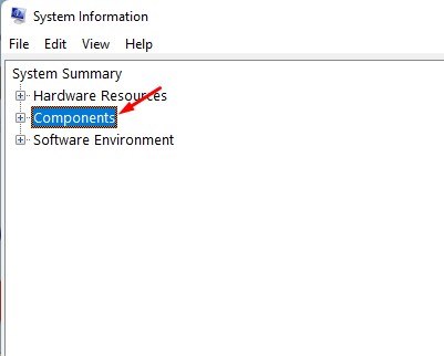 expand the Components section