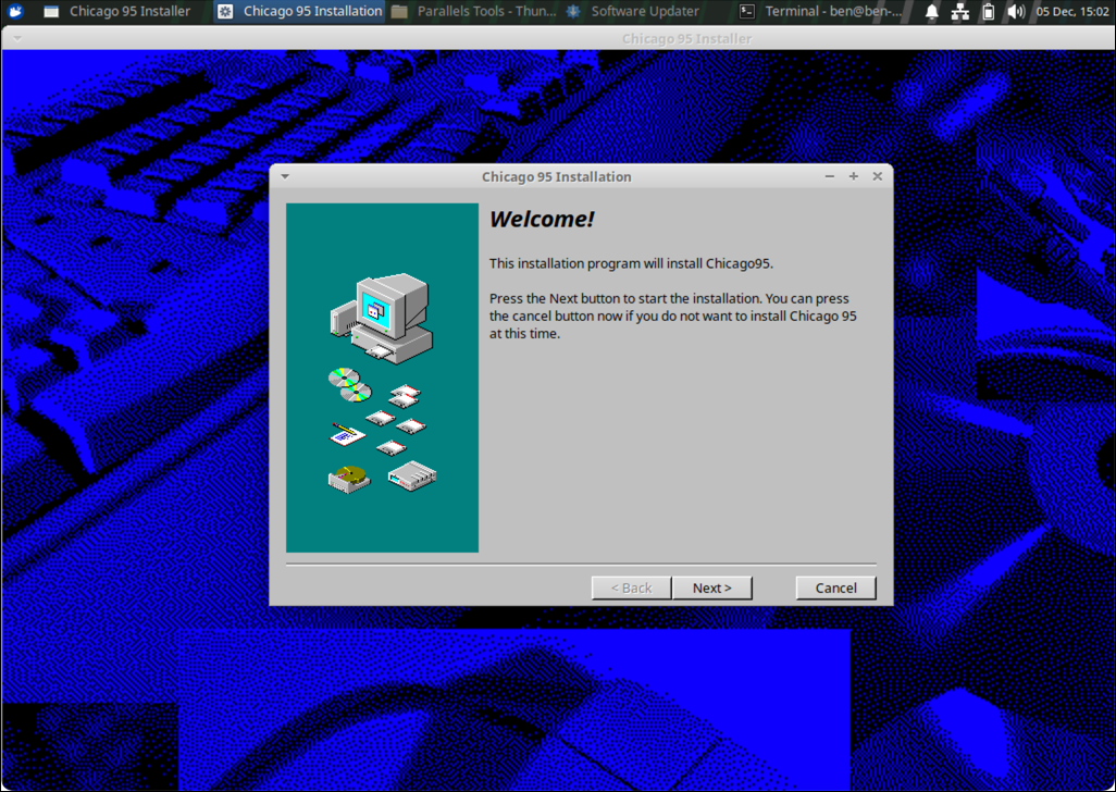 The Chicago95 GUI installer tool on an XUbuntu system, shown full screen.