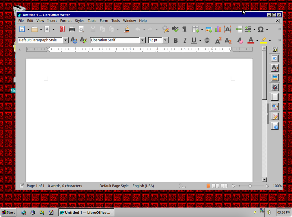 LibreOffice Writer, open on an Xubuntu installation with the Chicago95 theme applied.