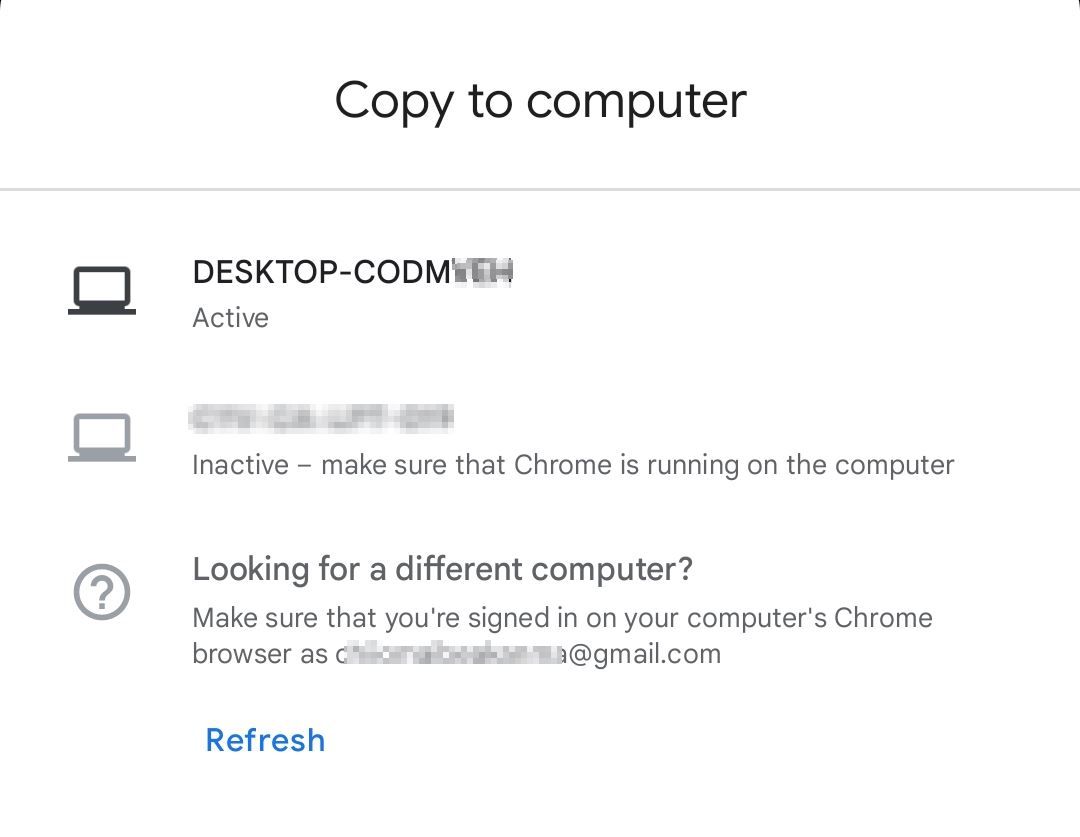 The 'Copy to computer' option with list of available devices.