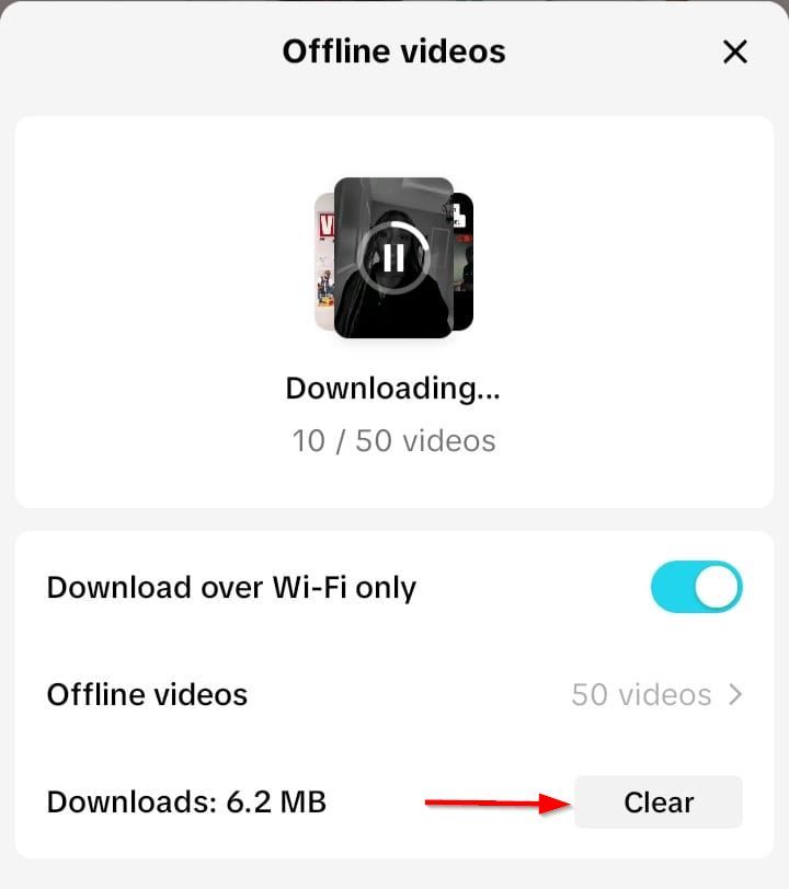 'Clear' button to delete TikTok save video content