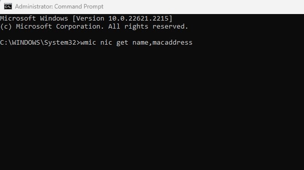 wmic nic get name,macaddress