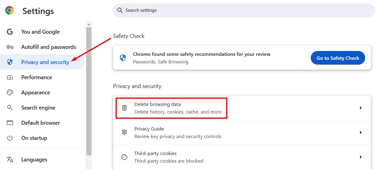 Delete Browsing Data option in Chrome.